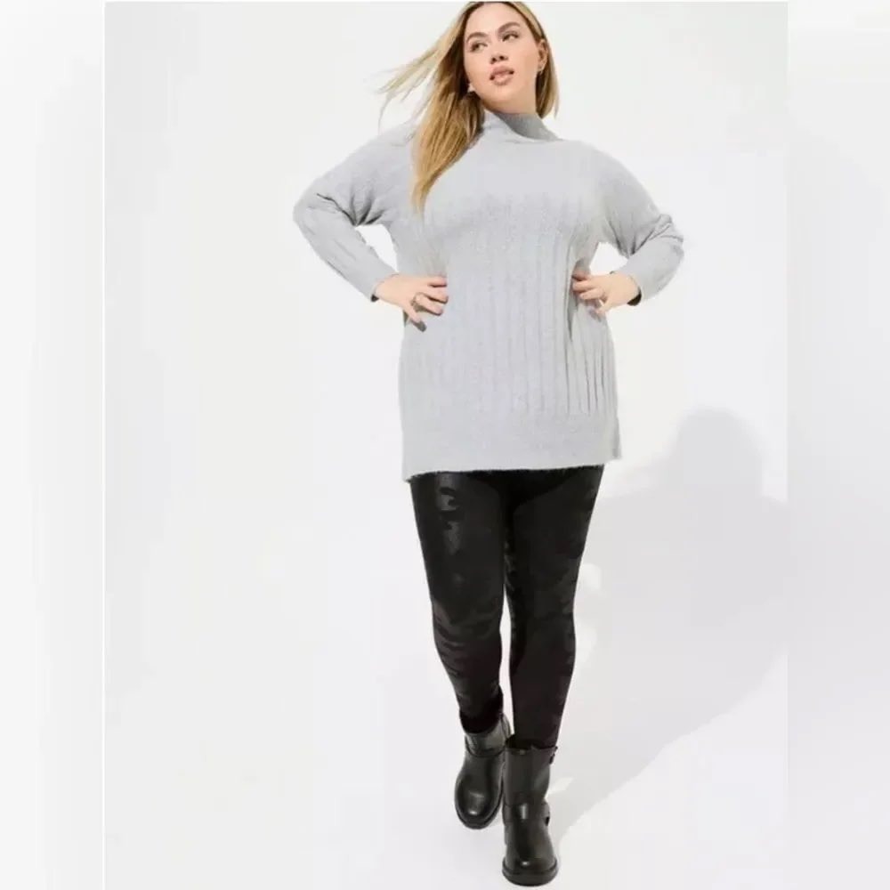 Torrid Womens Grey Ribbed Mock Neck Tunic Vegan Sweater Plus Size 2 2X